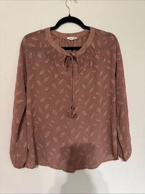 Mystree Mauve Leaf-Textured Tie-Neck Blouse